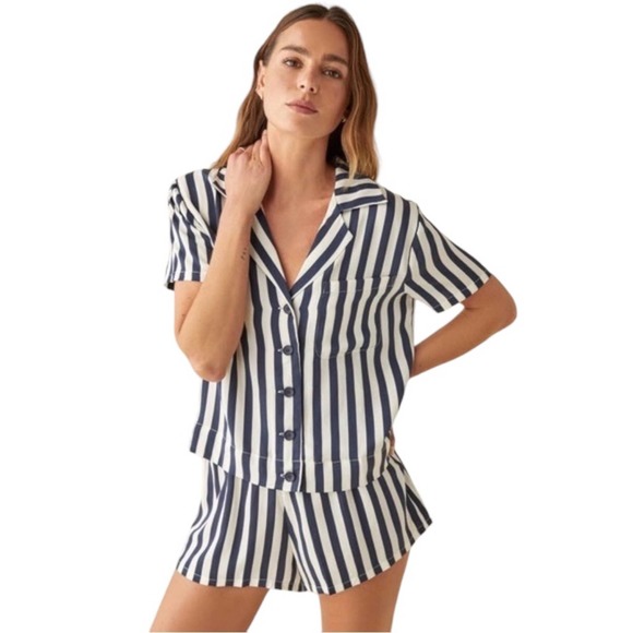 Reformation Striped Collared Pajama Top Size Small - Picture 1 of 6